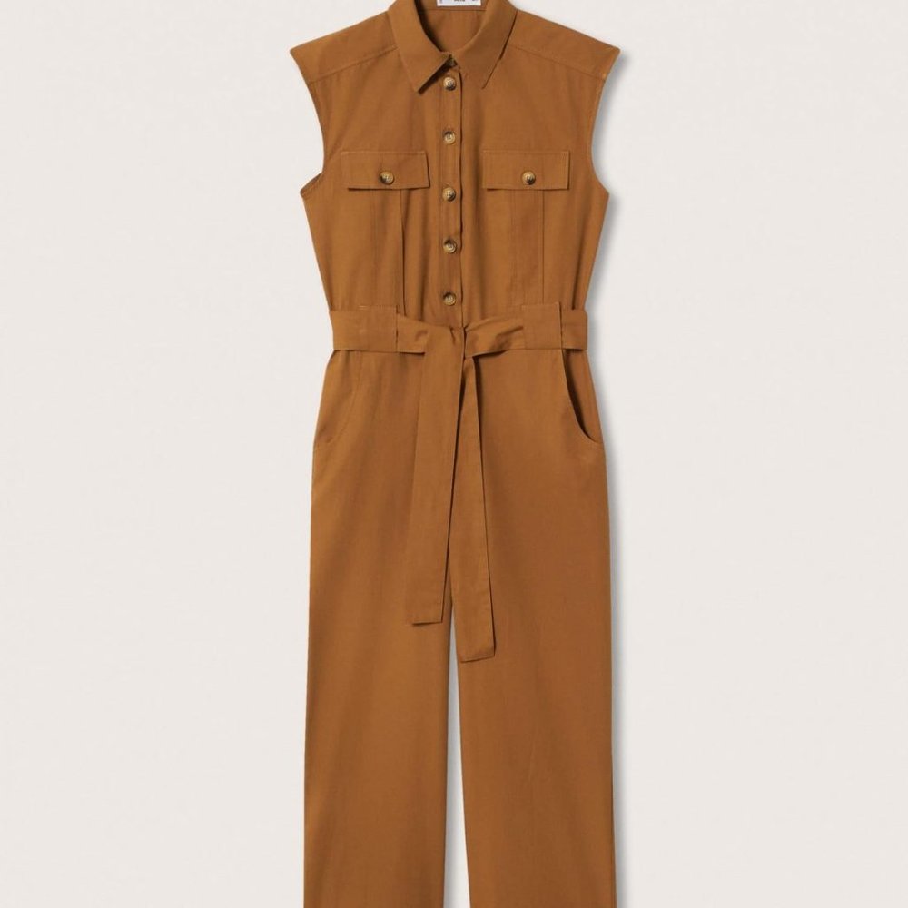 Mango Belted Cotton Jumpsuit - Size XS